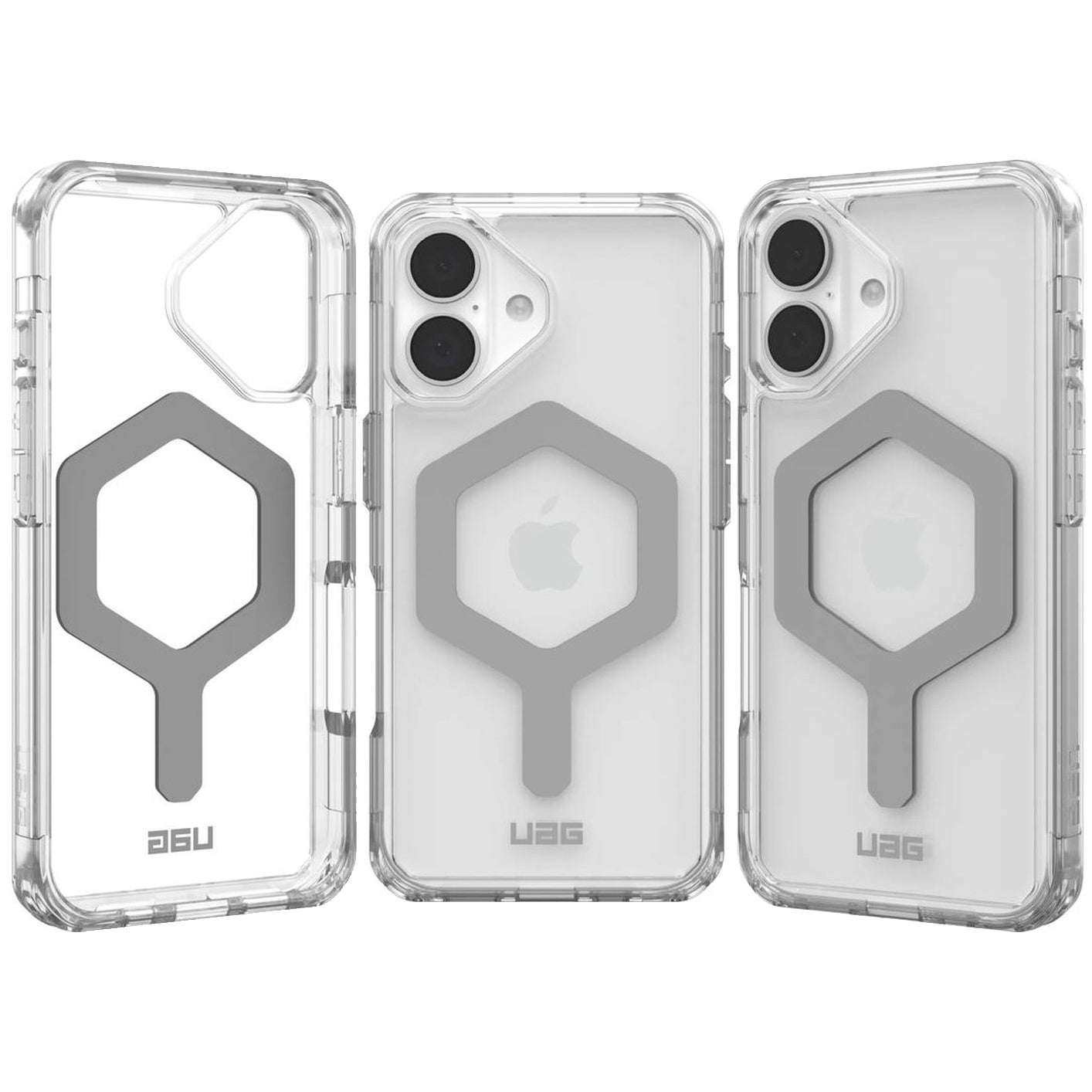 Handyhülle für iPhone 16, Urban Armor Gear Plyo Mag mit MagSafe, Transparent und Weiß
