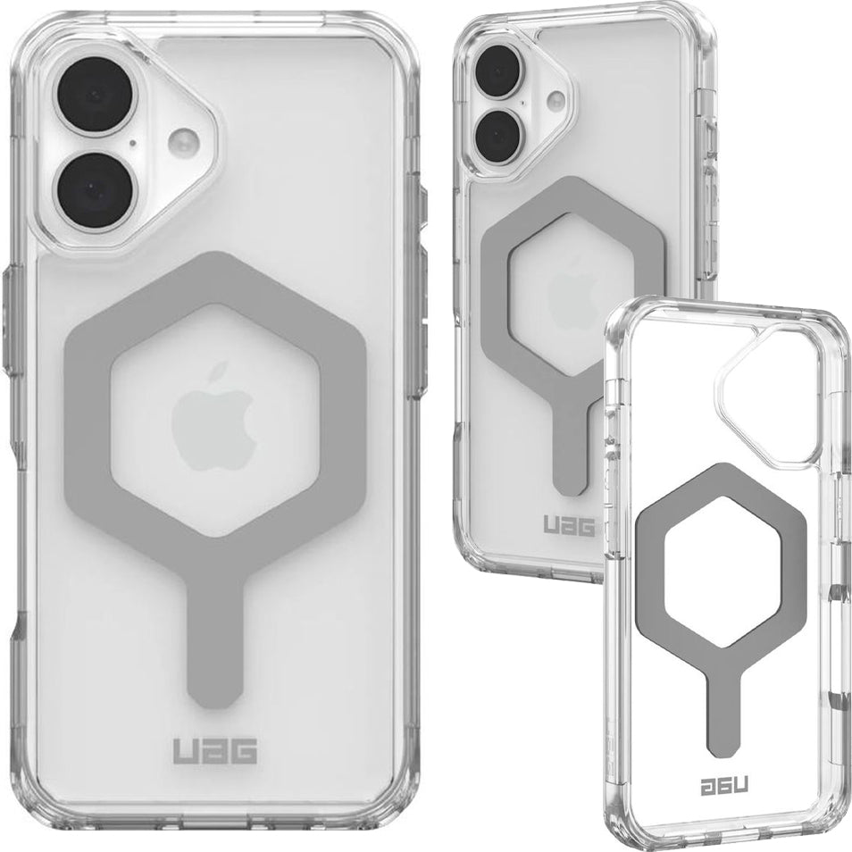 Handyhülle für iPhone 16, Urban Armor Gear Plyo Mag mit MagSafe, Transparent und Weiß