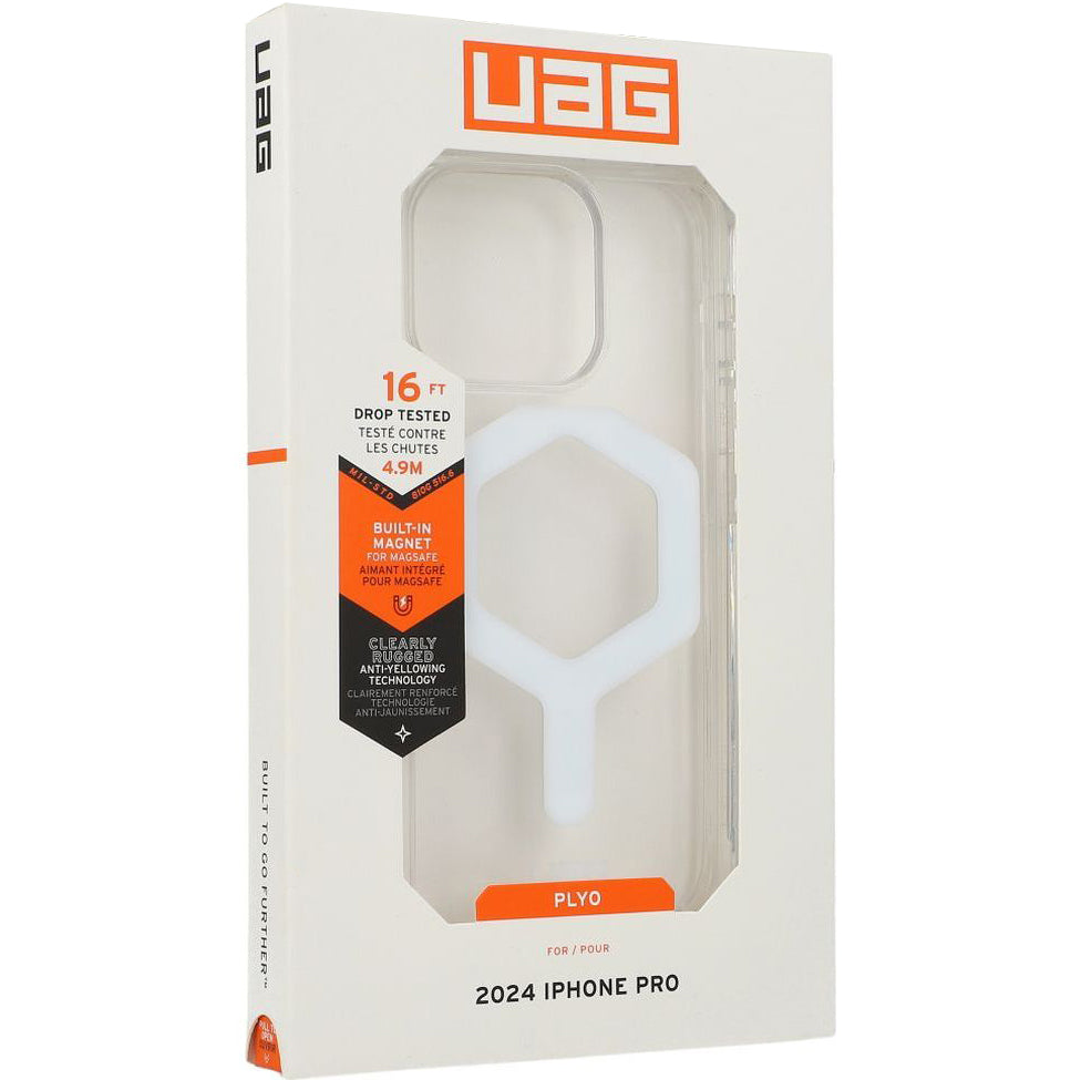 Handyhülle für iPhone 16 Pro, Urban Armor Gear Plyo Mag mit MagSafe, Transparent und Weiß
