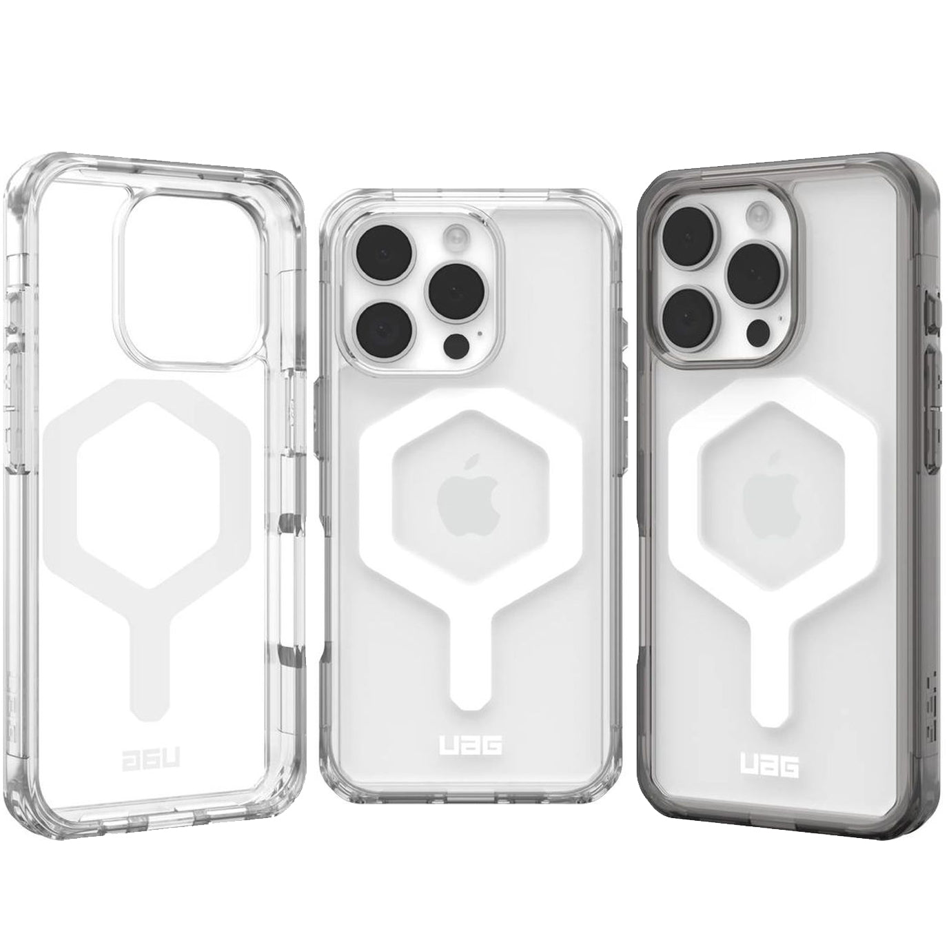 Handyhülle für iPhone 16 Pro, Urban Armor Gear Plyo Mag mit MagSafe, Transparent und Weiß