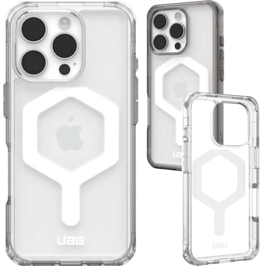 Handyhülle für iPhone 16 Pro, Urban Armor Gear Plyo Mag mit MagSafe, Transparent und Weiß