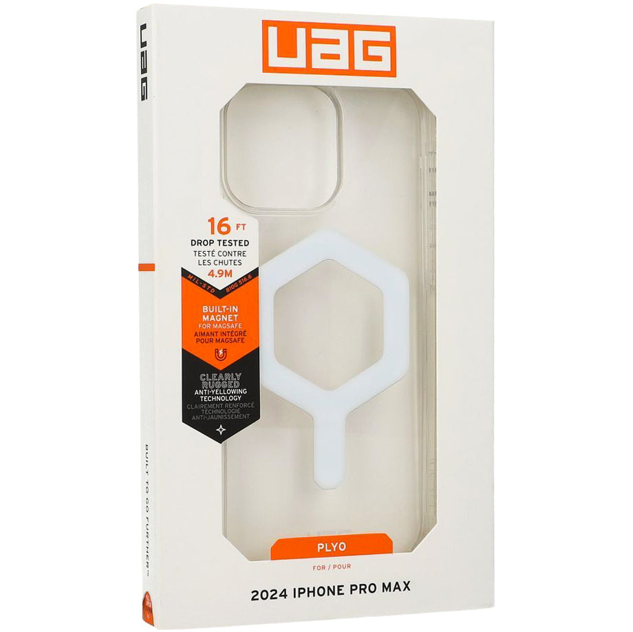 Handyhülle für iPhone 16 Pro Max, Urban Armor Gear Plyo Mag mit MagSafe, Transparent und Weiß