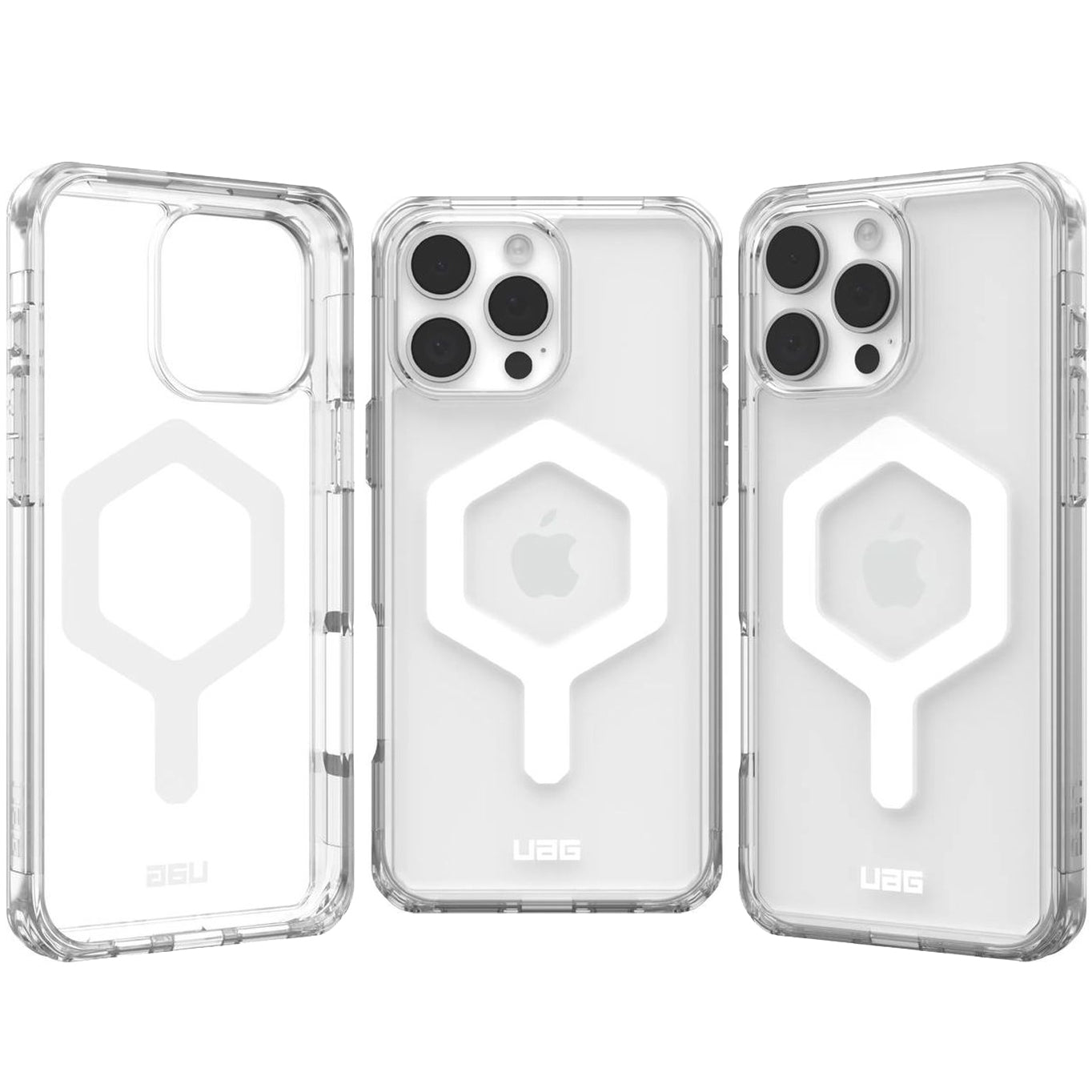 Handyhülle für iPhone 16 Pro Max, Urban Armor Gear Plyo Mag mit MagSafe, Transparent und Weiß
