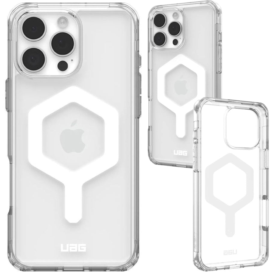 Handyhülle für iPhone 16 Pro Max, Urban Armor Gear Plyo Mag mit MagSafe, Transparent und Weiß