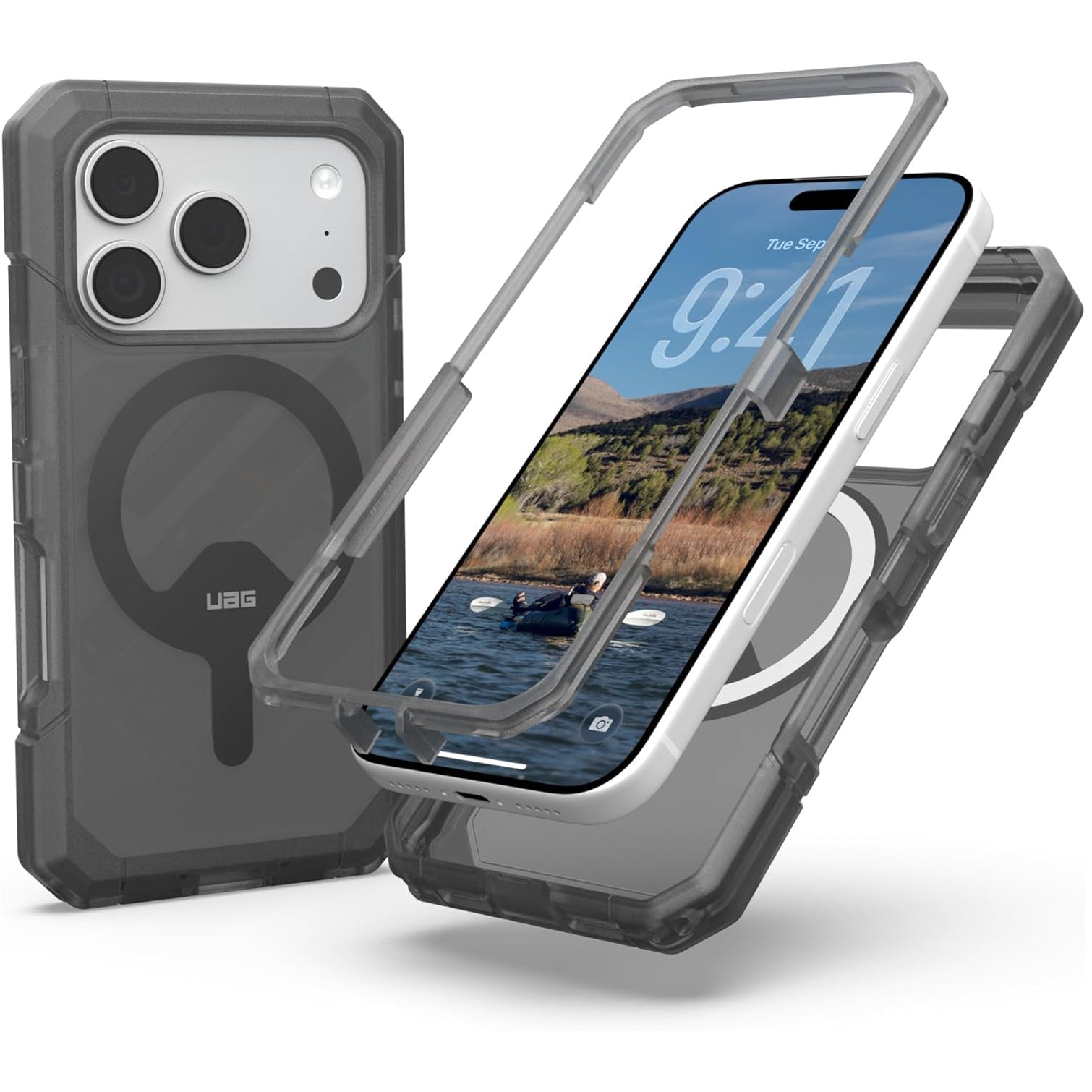 Handyhülle für iPhone 17 Pro, Urban Armor Gear Trooper Mag, Durchscheinend mit schwarzen Rahmen