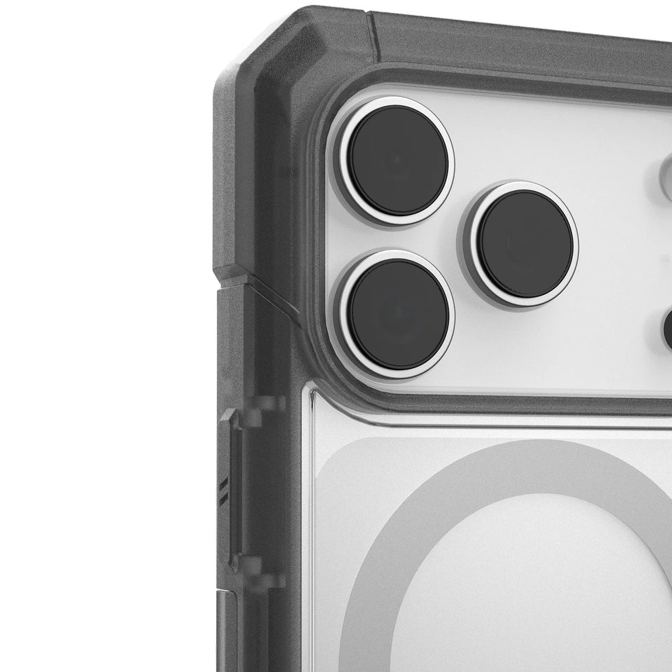 Handyhülle für iPhone 17 Pro, Urban Armor Gear Trooper Mag, Transparent mit schwarzen Rahmen