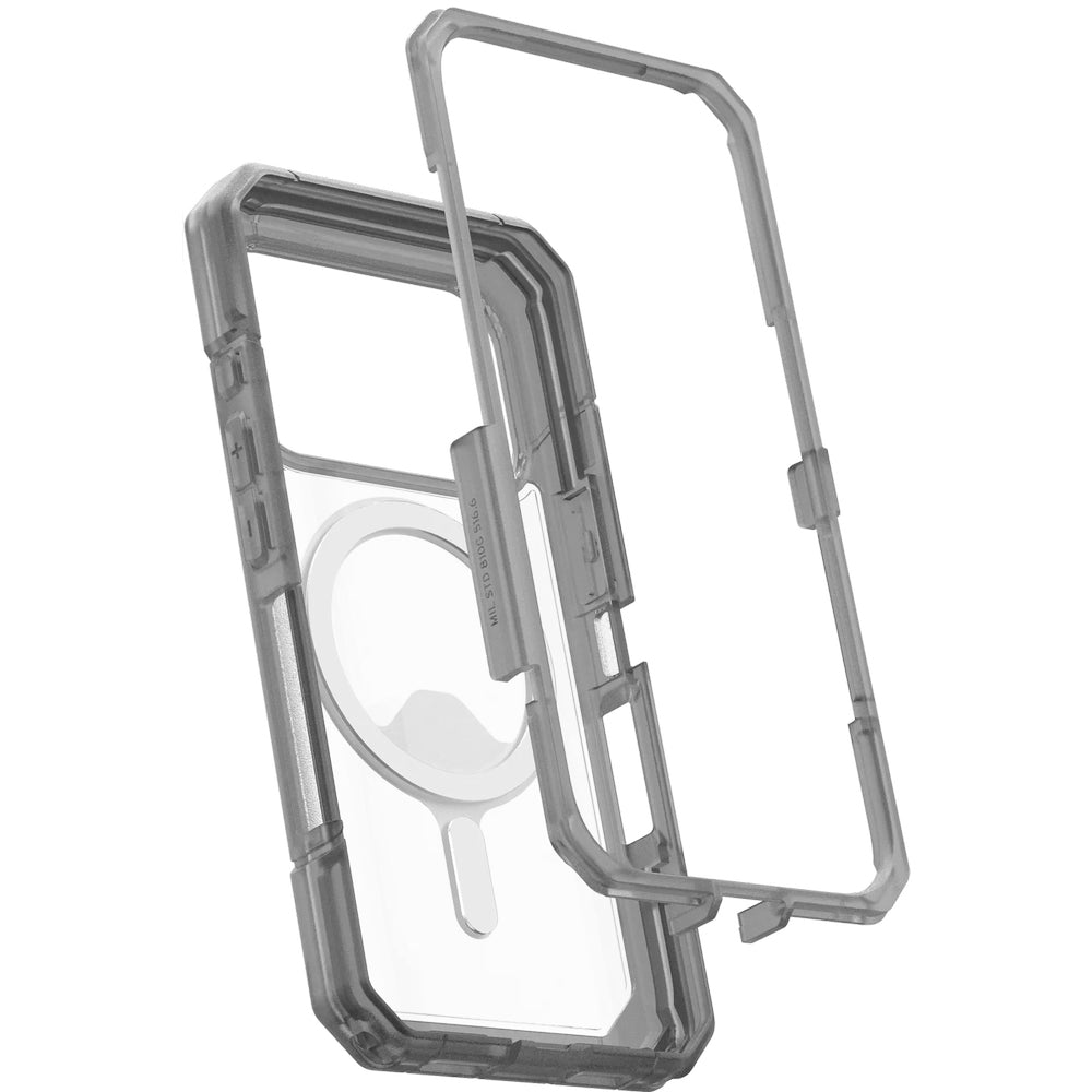 Handyhülle für iPhone 17 Pro, Urban Armor Gear Trooper Mag, Transparent mit schwarzen Rahmen