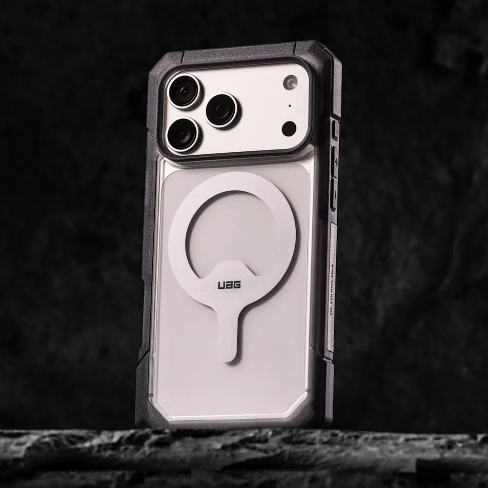 Handyhülle für iPhone 17 Pro, Urban Armor Gear Trooper Mag, Transparent mit schwarzen Rahmen