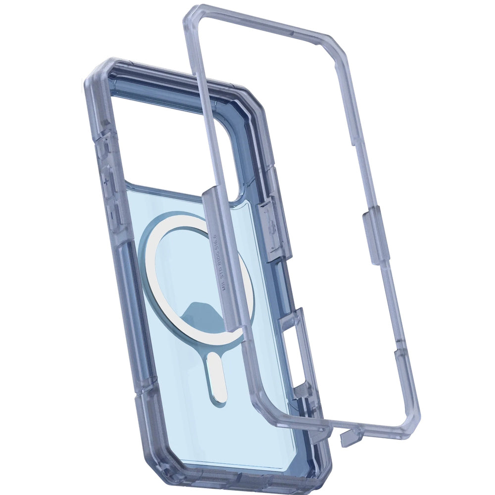 Handyhülle für iPhone 17 Pro Max, Urban Armor Gear Trooper Mag, Blau und Transparent