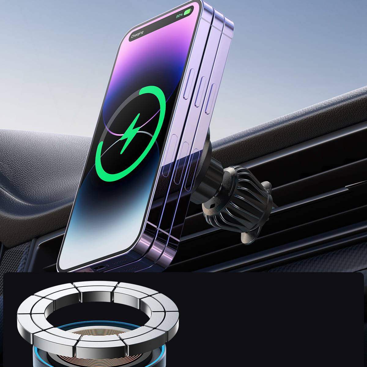 Magnetische Handy-Halterung für das Lüftungsgitter 15W, Joyroom JR-ZS240 Pro, Schwarz