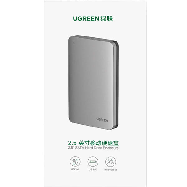HDD-Gehäuse mit USB-A-USB-C-Kabel 0,5 m, Ugreen CM300, SATA 2,5'' 3.0 (6 Gbps), Grau