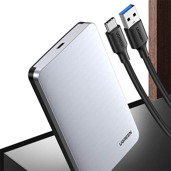 HDD-Gehäuse mit USB-A-USB-C-Kabel 0,5 m, Ugreen CM300, SATA 2,5'' 3.0 (6 Gbps), Grau