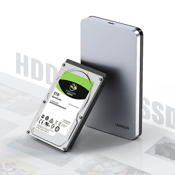HDD-Gehäuse mit USB-A-USB-C-Kabel 0,5 m, Ugreen CM300, SATA 2,5'' 3.0 (6 Gbps), Grau