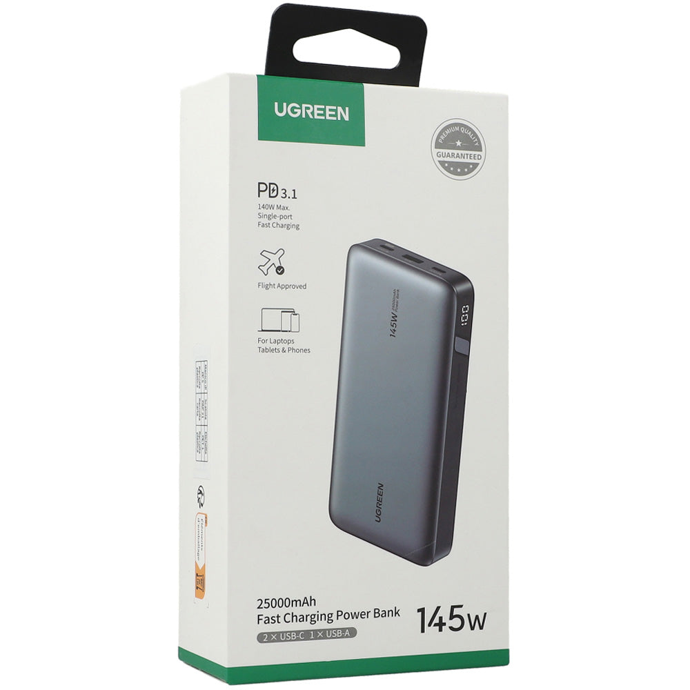 Power Bank PB205 25000mAh, PD 145W, 1x USB-A, 2x USB-C, Ugreen, Grau