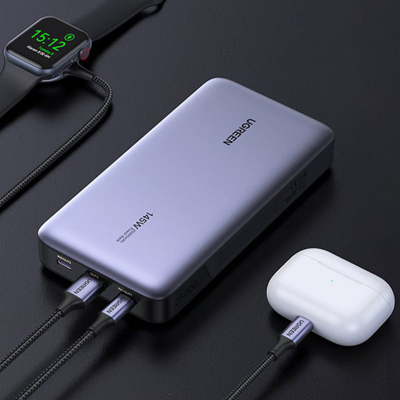 Power Bank PB205 25000mAh, PD 145W, 1x USB-A, 2x USB-C, Ugreen, Grau