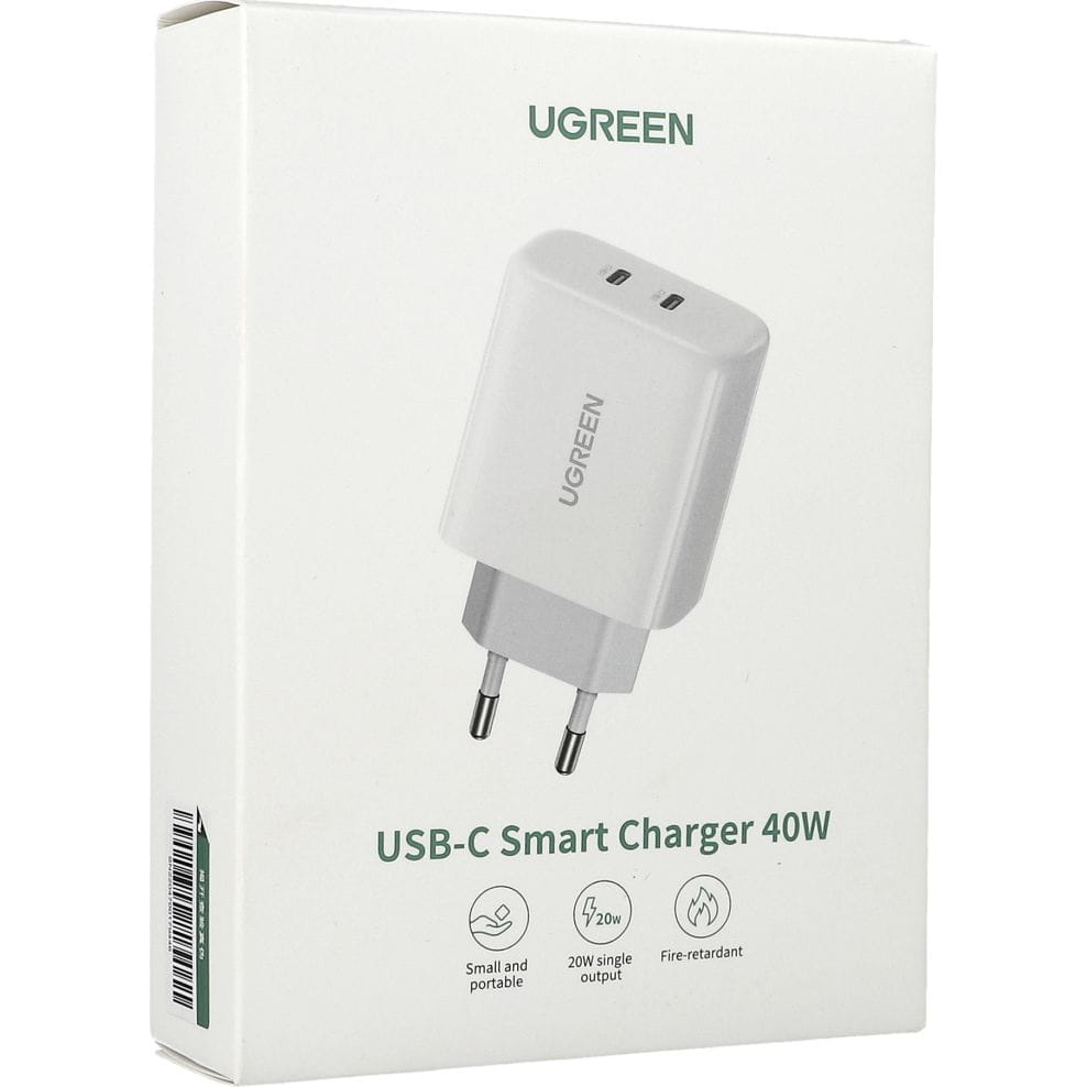 Schnell-Ladegerät 2x USB-C, Ugreen Smart Charger, PD, 40W, Weiß