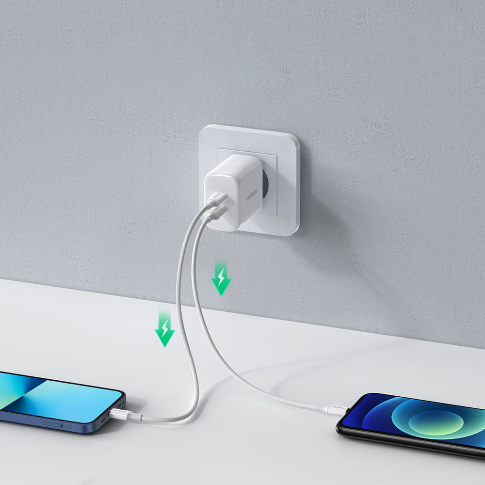 Schnell-Ladegerät 2x USB-C, Ugreen Smart Charger, PD, 40W, Weiß