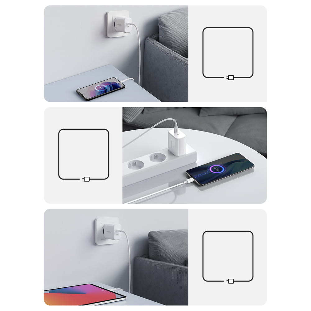 Schnell-Ladegerät 2x USB-C, Ugreen Smart Charger, PD, 40W, Weiß