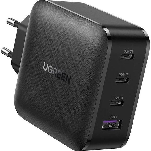 Schnell-Ladegerät 3x USB-C, 1x USB-A, Ugreen GaN CD224, QC, PD, 65W, Schwarz