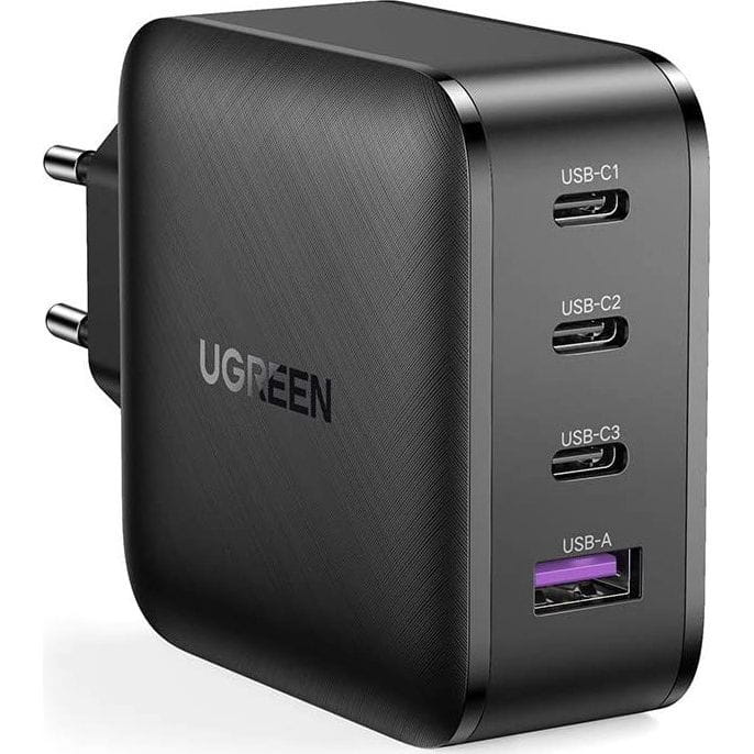 Schnell-Ladegerät 3x USB-C, 1x USB-A, Ugreen GaN CD224, QC, PD, 65W, Schwarz