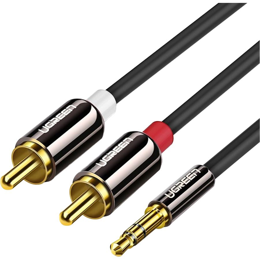 Audiokabel Ugreen 3,5 mm mini jack (männlich), 2x RCA, 2 m, Schwarz