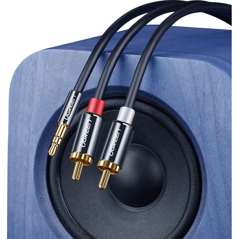 Audiokabel Ugreen 3,5 mm mini jack (männlich), 2x RCA, 2 m, Schwarz