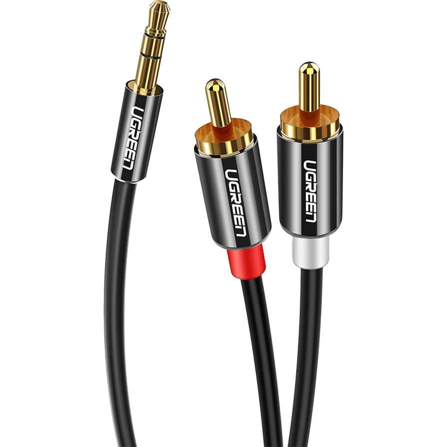 Audiokabel Ugreen 3,5 mm mini jack (männlich), 2x RCA, 2 m, Schwarz