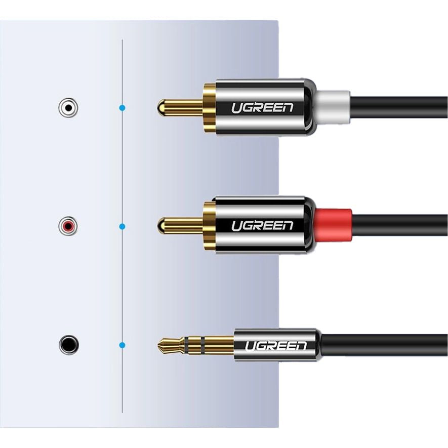 Audiokabel Ugreen 3,5 mm mini jack (männlich), 2x RCA, 2 m, Schwarz
