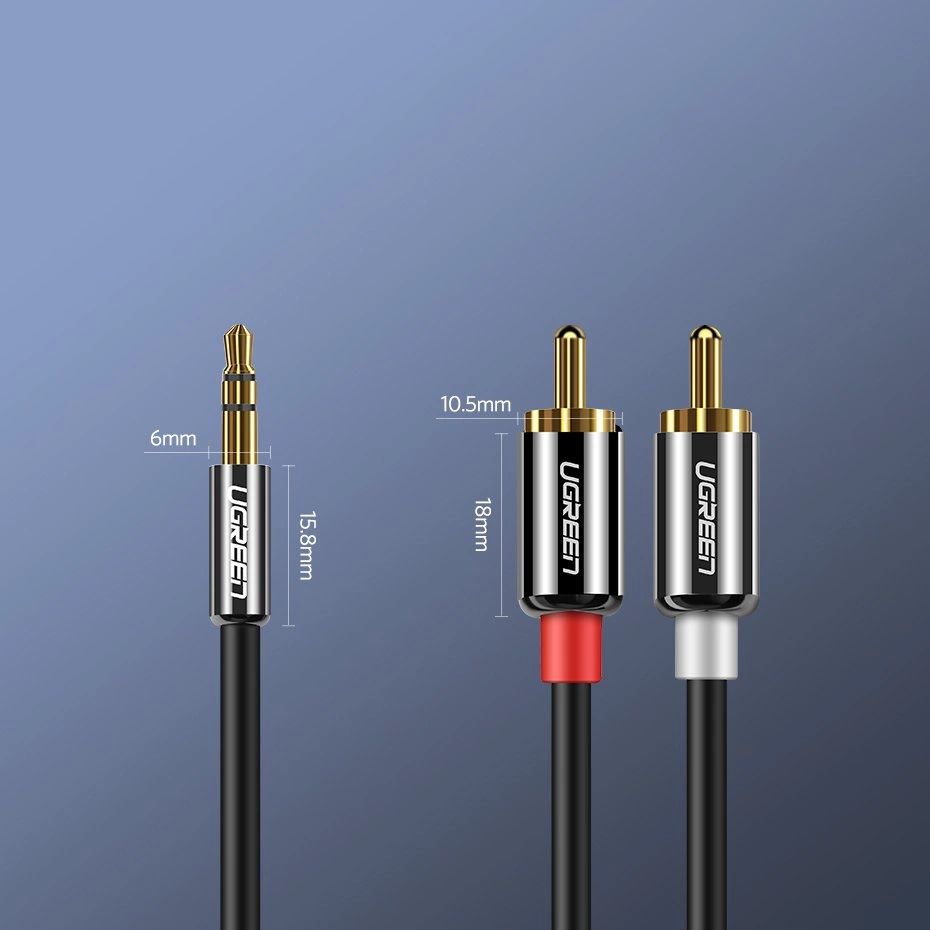 Audiokabel Ugreen 3,5 mm mini jack (männlich), 2x RCA, 2 m, Schwarz