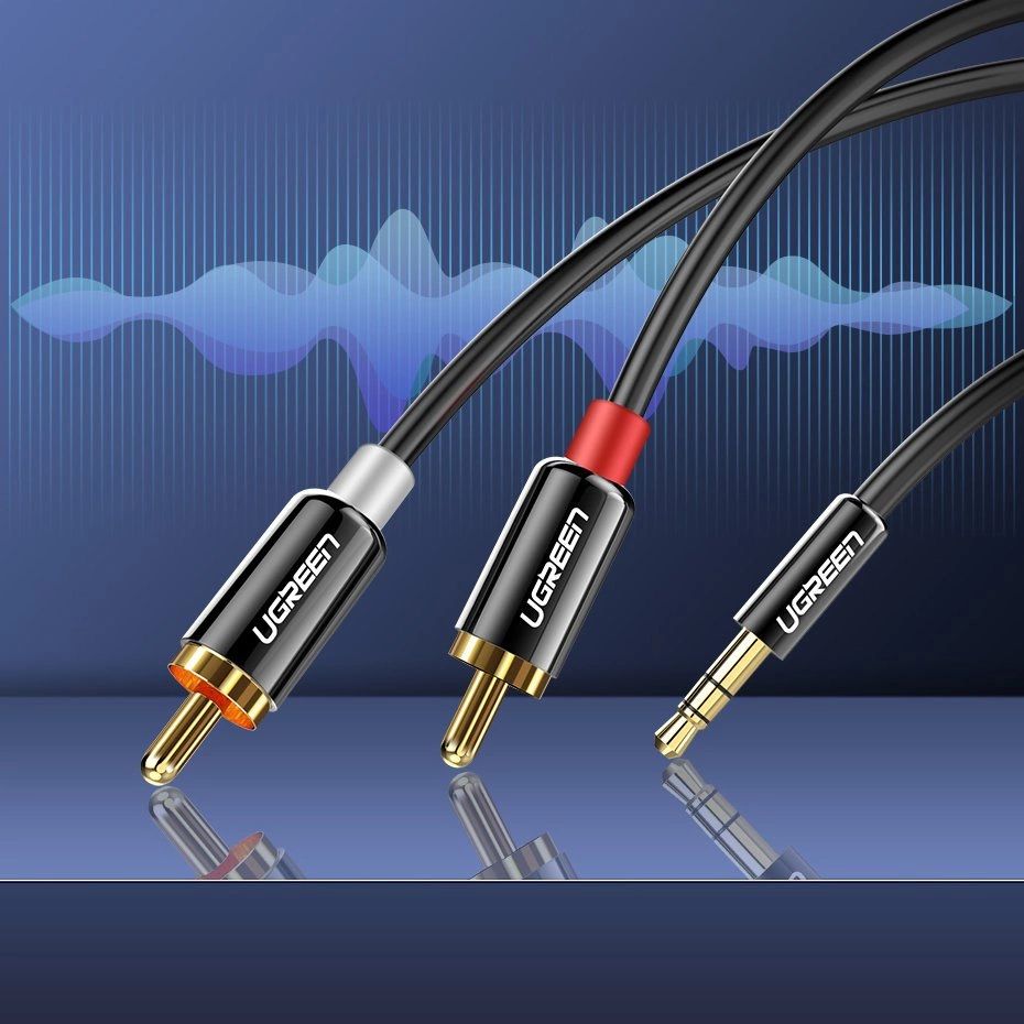 Audiokabel Ugreen 3,5 mm mini jack (männlich), 2x RCA, 2 m, Schwarz
