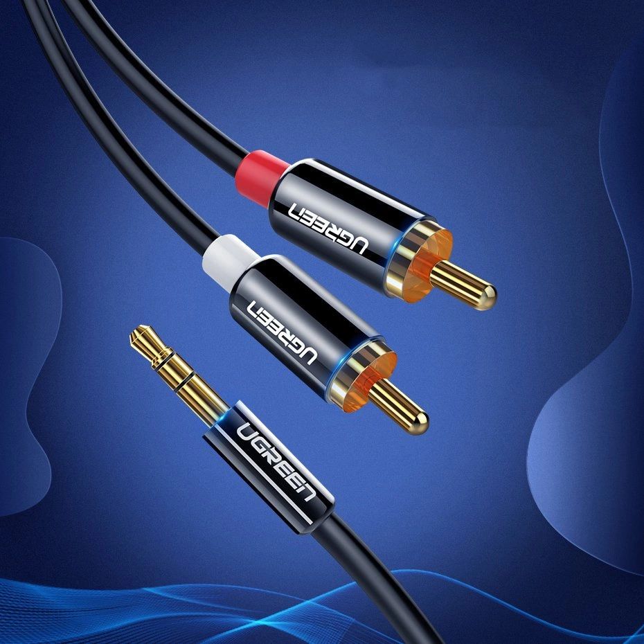Audiokabel Ugreen 3,5 mm mini jack (männlich), 2x RCA, 2 m, Schwarz