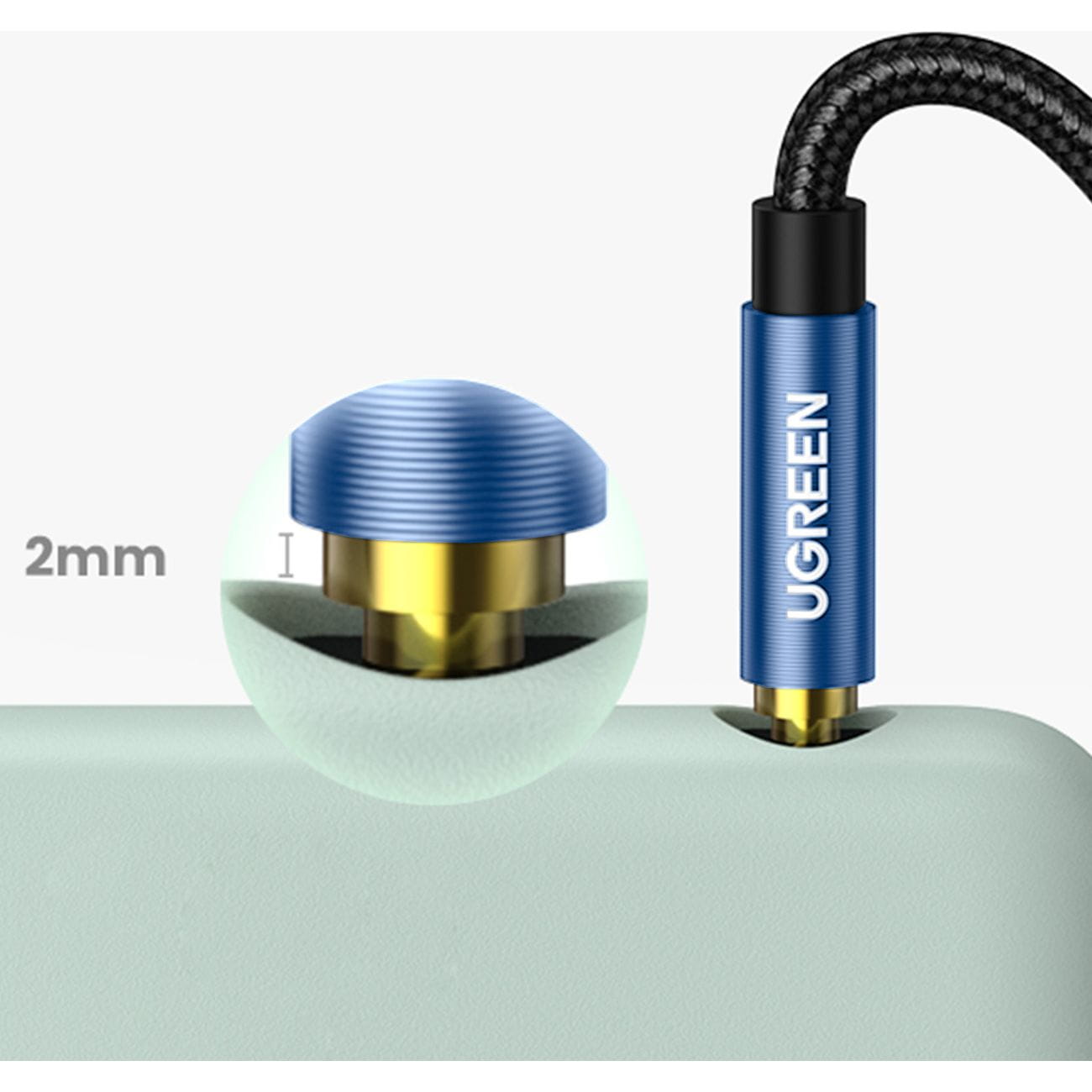 Kabel Ugreen AUX 3,5 mm Mini Jack(2x Stecker), 3m AV112, Schwarz mit blauen Steckern