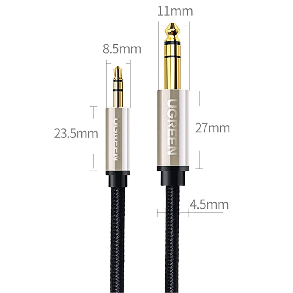Audiokabel Mini-Jack 3.5mm auf Jack 6.35mm TRS, 5m, Ugreen AV127, Schwarz-Grau