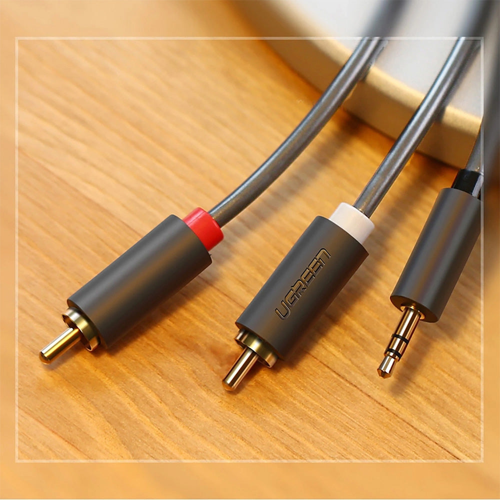 Audiokabel 3,5mm Mini jack (männlicher Typ) zu 2x RCA (Cinch), 2m, Ugreen AV102, Dunkelgrau