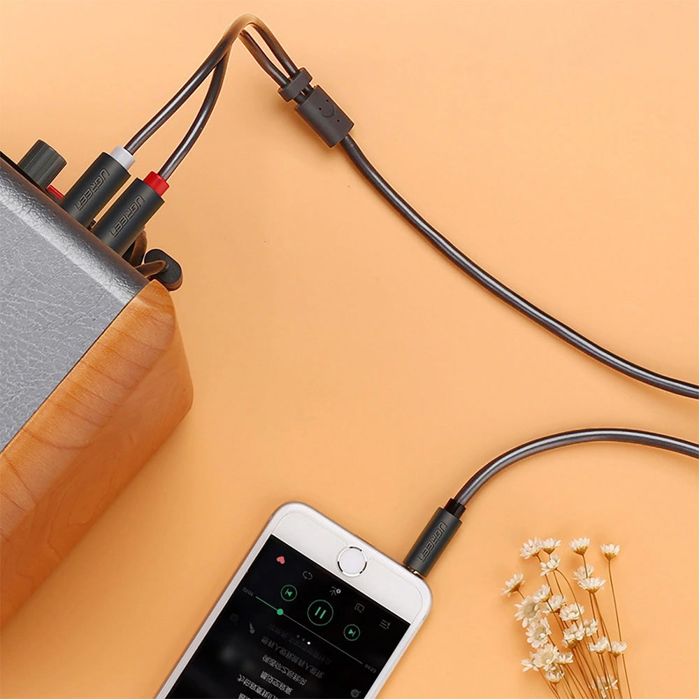 Audiokabel 3,5mm Mini jack (männlicher Typ) zu 2x RCA (Cinch), 3m, Ugreen AV102, Dunkelgrau