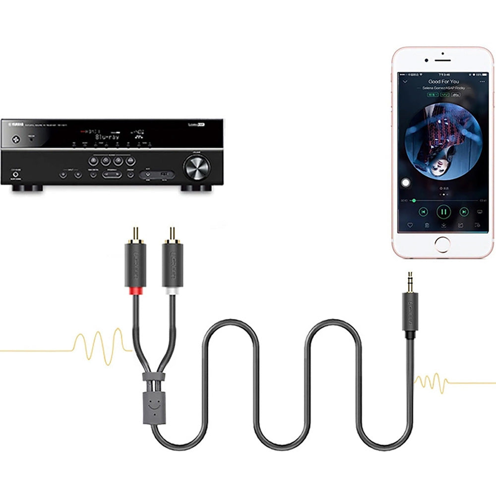 Audiokabel 3,5mm Mini jack (männlicher Typ) zu 2x RCA (Cinch), 3m, Ugreen AV102, Dunkelgrau