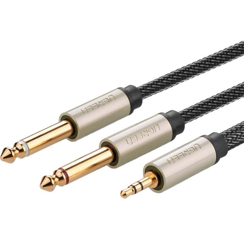 Audiokabel Mini-Jack 3.5mm auf 2x Jack 6.35mm, Ugreen AV126, 2m, Schwarz