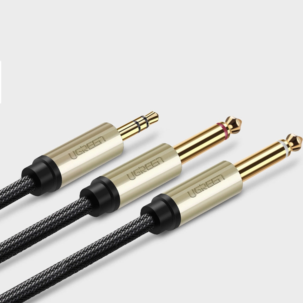 Audiokabel Mini-Jack 3.5mm auf 2x Jack 6.35mm, Ugreen AV126, 2m, Schwarz