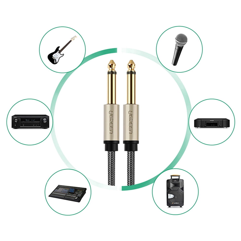 Audiokabel Jack 6,35mm (2x männlich), 1m, Ugreen AV128, Schwarz-Grau