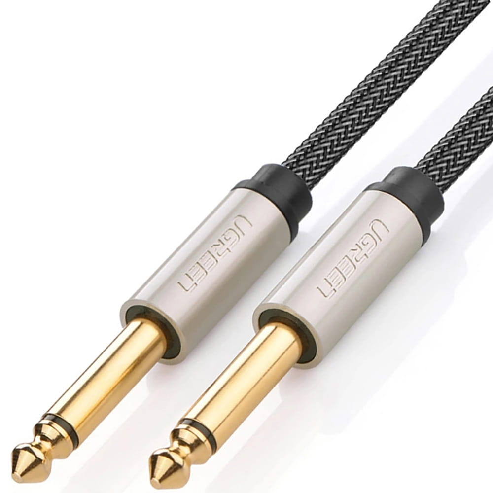 Audiokabel Jack 6,35mm (2x männlich), 1m, Ugreen AV128, Schwarz-Grau