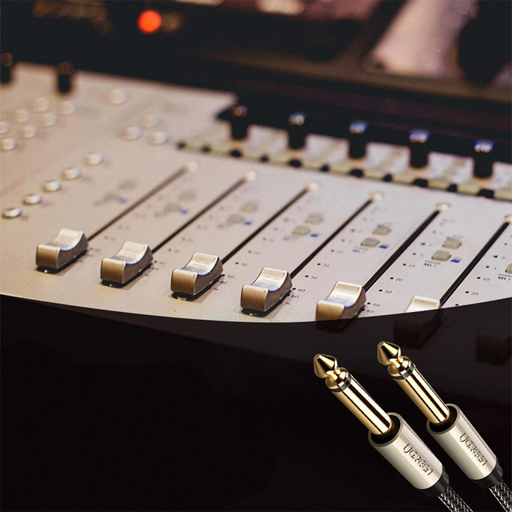 Audiokabel Jack 6,35mm (2x männlich), 2m, Ugreen AV128, Schwarz-Grau