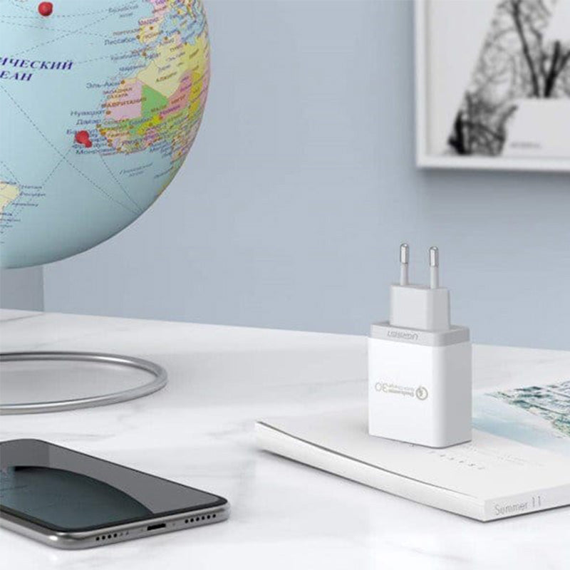 Schnell-Ladegerät, 1x USB-A, Fast Charger QC 3.0, 18W, 3A, Ugreen, Weiß