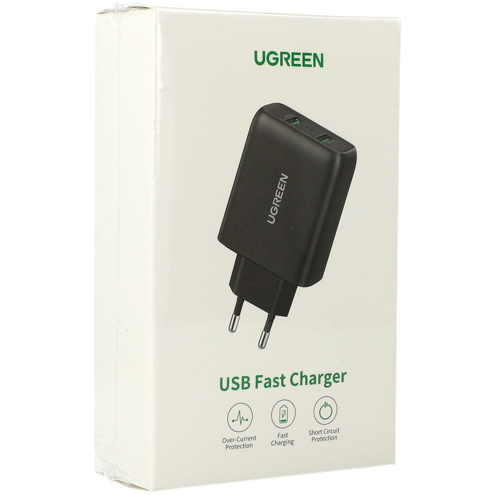 Schnell-Ladegerät 2x USB-A, Ugreen, QC, 36W, Schwarz
