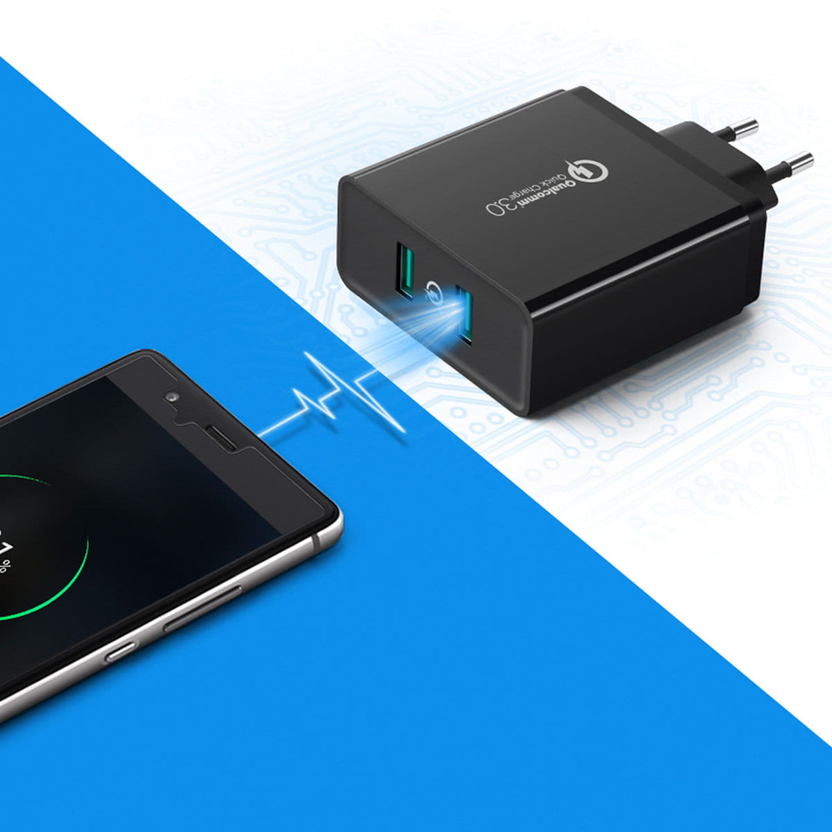 Schnell-Ladegerät 2x USB-A, Ugreen, QC, 36W, Schwarz