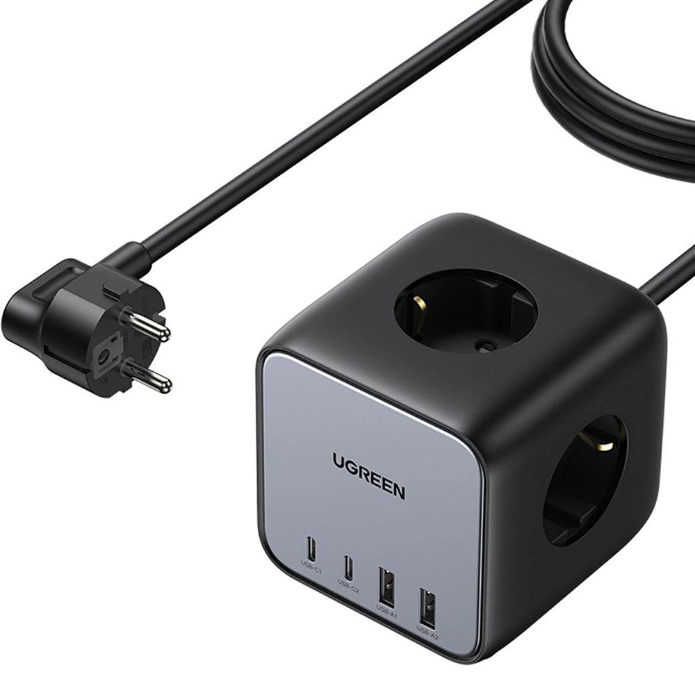 Steckdosenleiste/Verlängerungskabel USB 65W / AC 3680W, 2x USB-A, 2x USB Typ C, 3x Schuko (F), Ugreen CD268, Schwarz