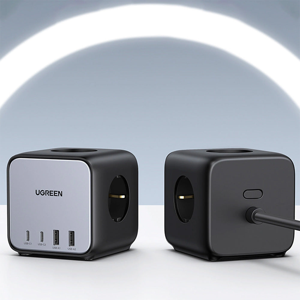 Steckdosenleiste/Verlängerungskabel USB 65W / AC 3680W, 2x USB-A, 2x USB Typ C, 3x Schuko (F), Ugreen CD268, Schwarz