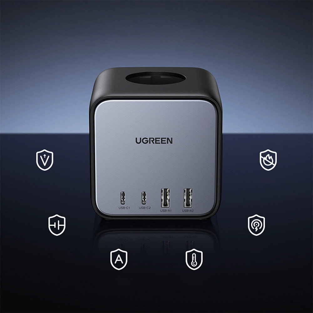 Steckdosenleiste/Verlängerungskabel USB 65W / AC 3680W, 2x USB-A, 2x USB Typ C, 3x Schuko (F), Ugreen CD268, Schwarz