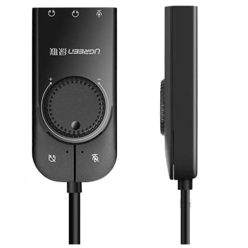 Externe Musik-Soundkarte / USB-Adapter, Ugreen CM129, Mini-Jack 3,5 mm mit Lautstärkeregler, 15 cm, Schwarz