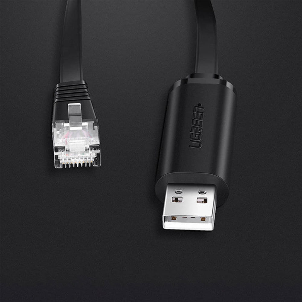 Flachkabel USB-A 2.0 zu Ethernet RJ45, Ugreen CM204, 3 m, Schwarz