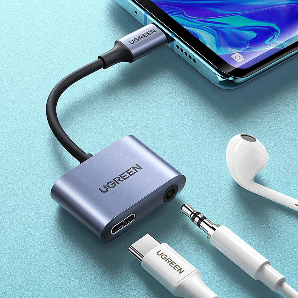 Adapter USB-C - USB-C / mini jack 3.5mm, DAC, PD, QC 30W, Ugreen CM231, Grau